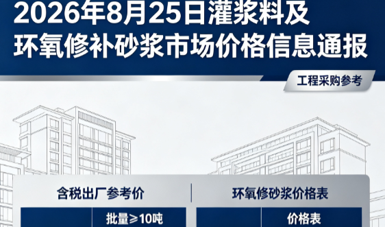 滨湖2026年8月25日灌浆料及环氧修补砂浆市场价格信息通报